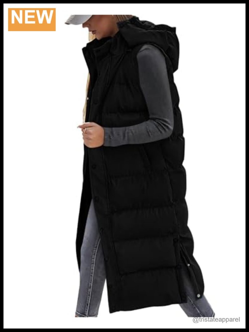 Womens Long Puffer Vest Quilted Winter Coat With Hood Sleeveless